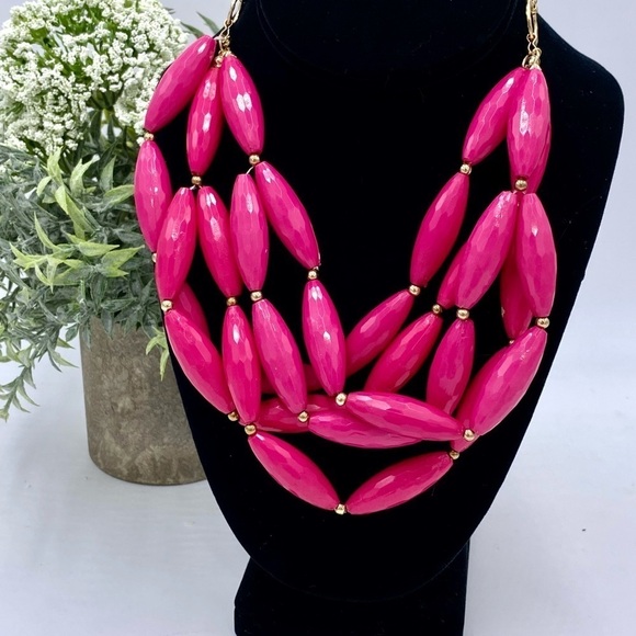 Amrita Singh Statement Multi-Strand Hot Pink Beads and Gold Tone Chain Necklace - Picture 7 of 15